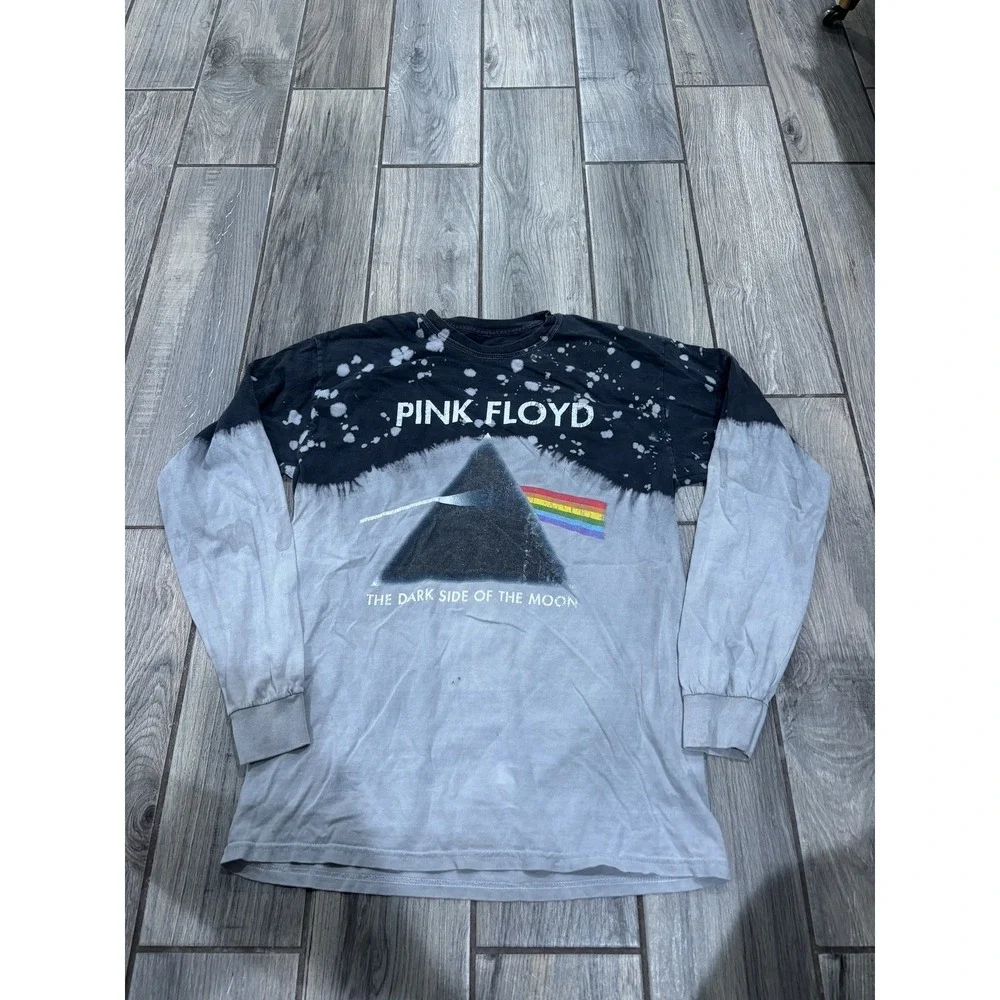 Pink Floyd Dark Side of the Moon 1972 Tour Bleach Dye Long Sleeve T-Shirt Men's